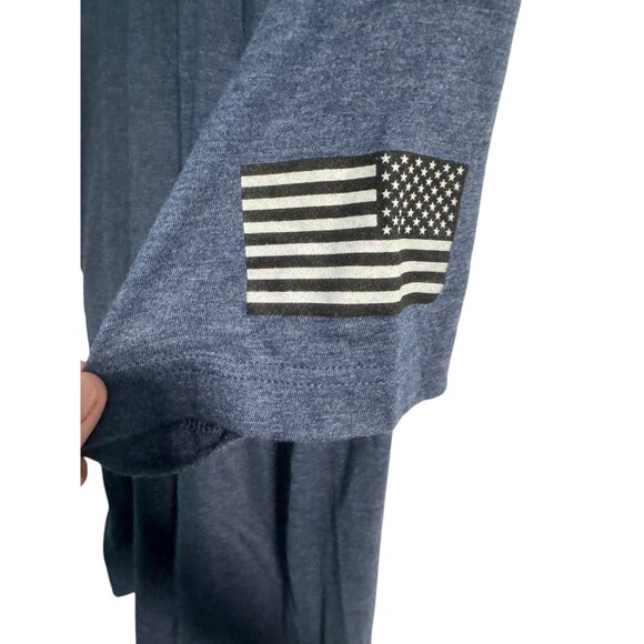 Tultex Navy Blue T-Shirt With Yellow "NAVY" Print & American Flag Sleeve Graphic - Picture 5 of 7